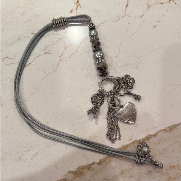 Jewelry - Silver Charm Necklace with Heart and Eiffel Tower